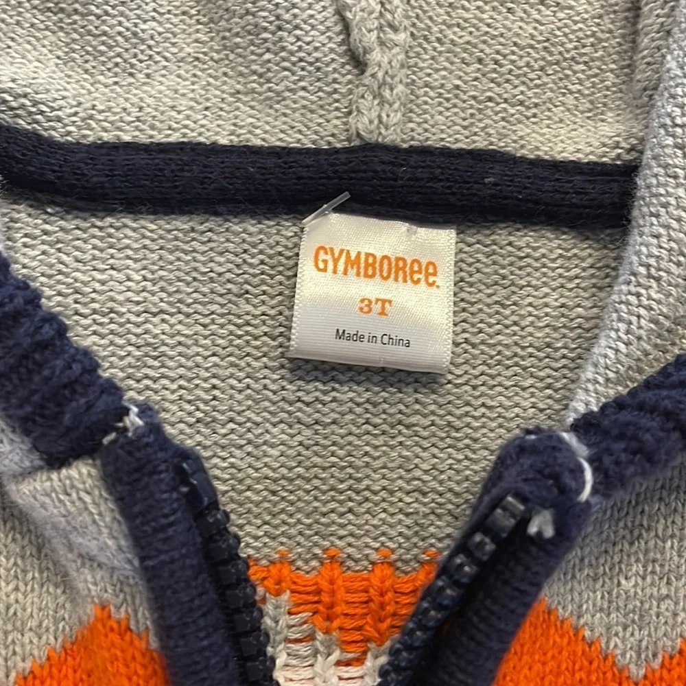 Gymboree toddler boys Chevron zip cardigan sweater hooded grey/blue/orange 3T